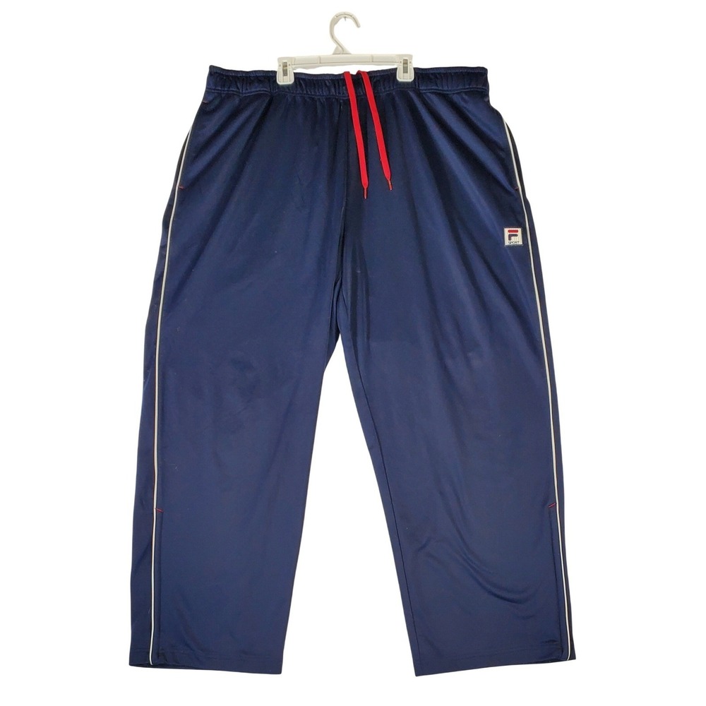 Fila Sport Mens Navy Blue‎ Track Pants Red Drawstring Zipper Hem Joggers XL